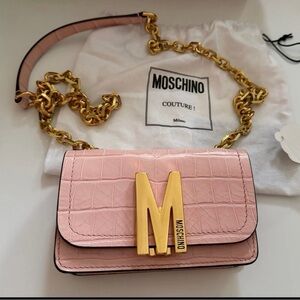 Moschino Pink Croc-Embossed Crossbody Bag NWT